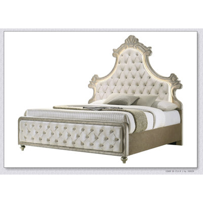 Lucienne Beige Velvet Ek Bed With Led