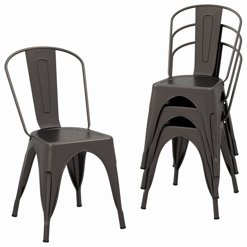  Ensemble de 4 chaises de salle à manger en métal de style avec dossier amovible pour salle à manger, Brun