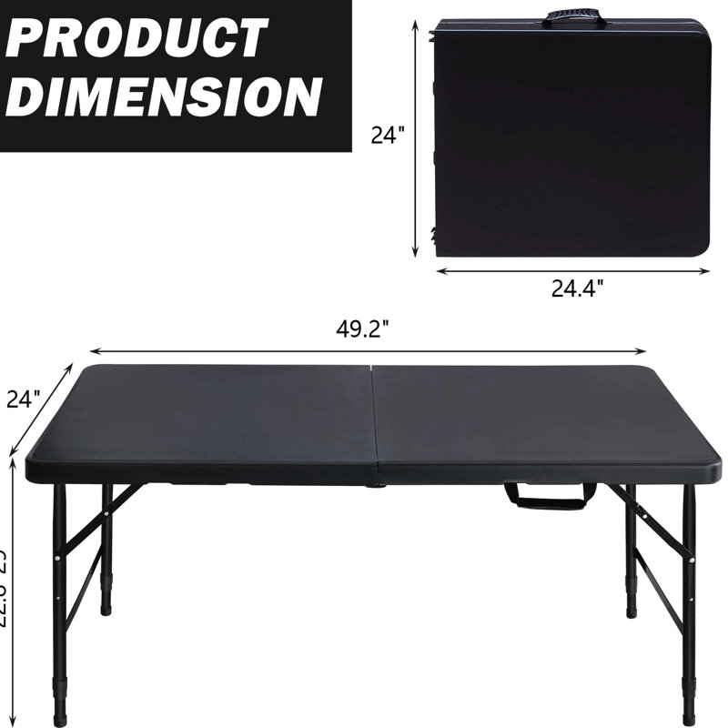 Table de camping portable pliante de 120 cm, noire. Pour utilisation intérieure et extérieure. Charge maximale : 135 kg. Poignée fixe pour une manipulation aisée. Plateau lisse et imperméable de 120 cm, compatible avec de nombreux environnements. Facile d'utilisation.