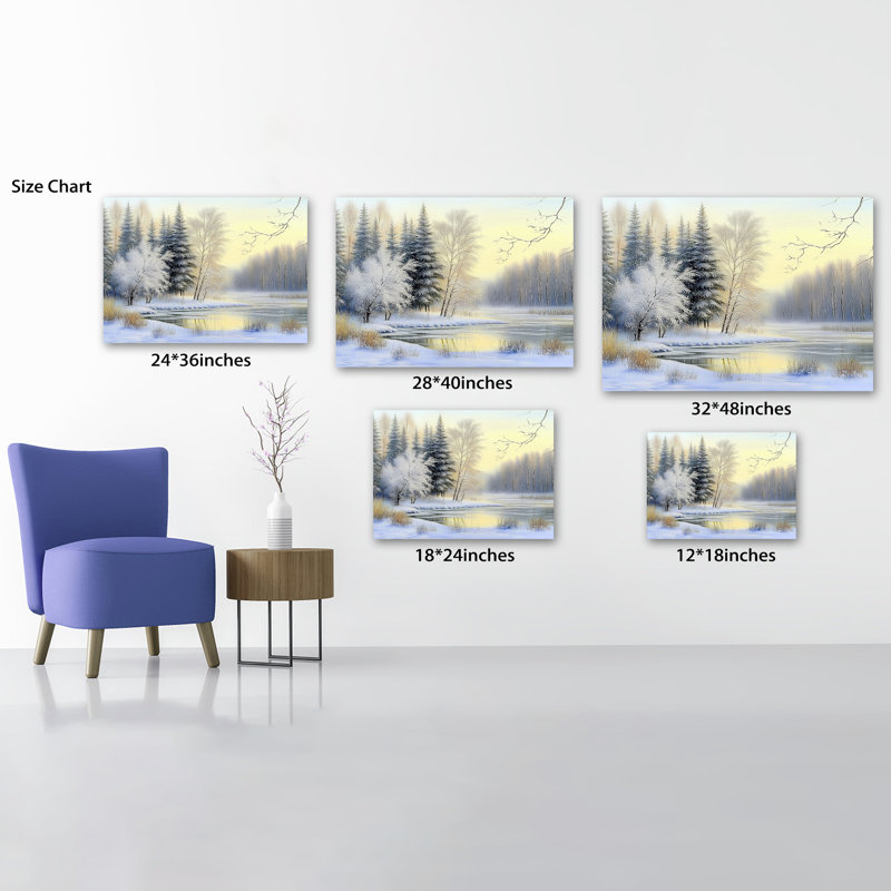Paysage d'hiver, art mural sur toile, rivière Snowy Forest, H 12 po x l 16 po