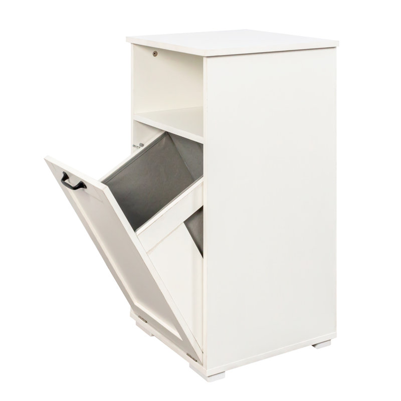 White Laundry Cabinet with Removable Liner Bag - Space-Saving Laundry Storage Organizer for Small Spaces, Dorms & Apartments