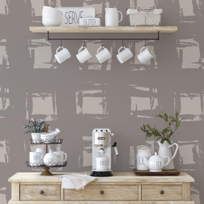 Papier peint mural abstrait taupe gris à effet pinceau | Motif neutre et moderne | Intissé ou autocollant
