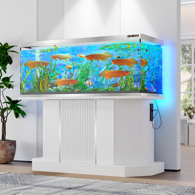 Modern 55-75 Gallon Aquarium Stand With Charging Station, Heavy Duty Fish Tank Stand With Storage Cabinet, Reptile Tank Stand