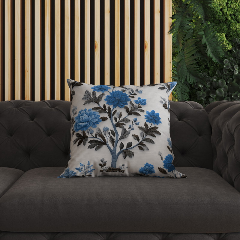 Dahlia brodé intérieur / extérieur 16 x 16, Carré 16 po, White/Blue