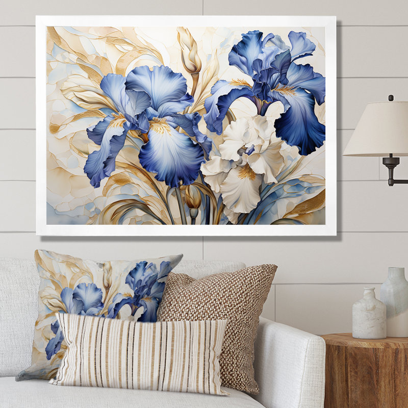 Minimalisme sérénade d'iris sur toile, H 24 po x l 32 po x P 1 po, Cadre simple blanc