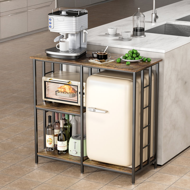 Support de micro-ondes de cuisine, support de boulanger réglable à 4 niveaux, chariot de four à micro-ondes avec rangement, petite tablette de table basse pour le salon, le bureau, brun rustique