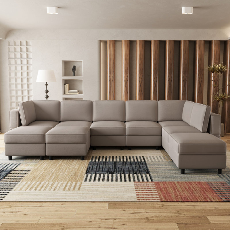 Sectional Sofa Livingroom Coner Couch With Storage Ottomans, Gray Velvet