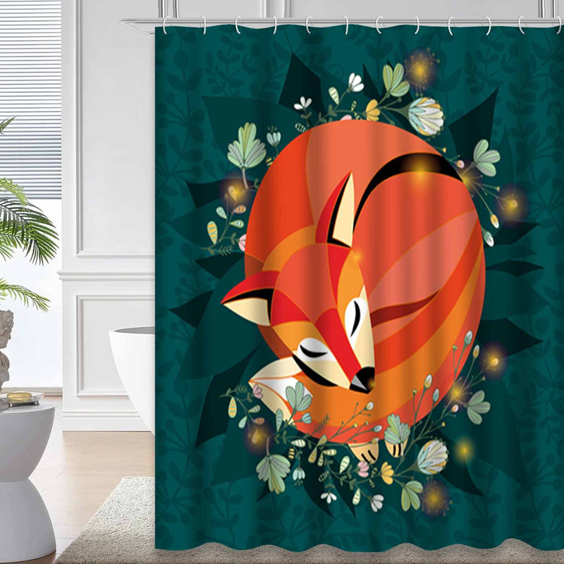 Sleeping Cute Fox Floral Branches Shower Curtain with 12 Hooks, L 72 po x l 72 po
