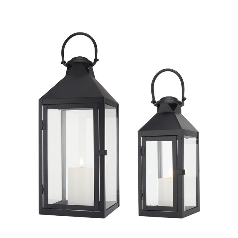 Breakwater Bay Set of 2 Decorative Lanterns 17.5inch&13.5inch Metal Candle Lanterns, Black