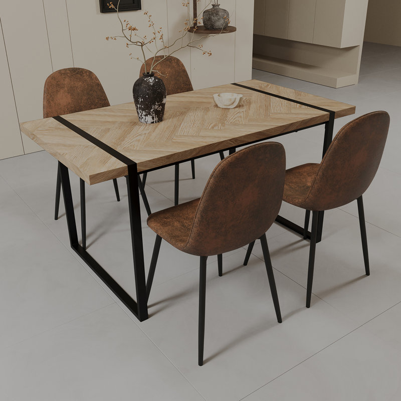 Ensemble de table de salle à manger 5 pièces, table de salle à manger en bois avec pieds en métal