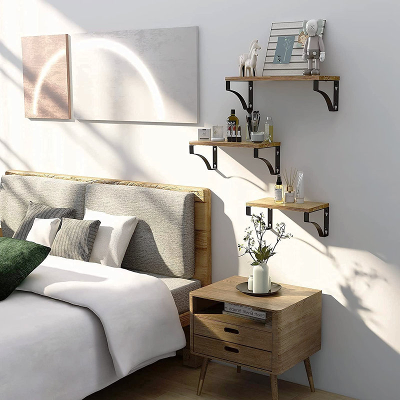 Addiena 3 Piece Paulownia Solid Wood Floating Shelf, Retro Color