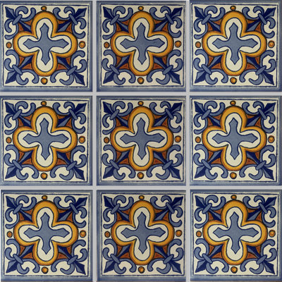 4.2" x 4.2" 9pcs TalaMex Escudo Talavera Mexican Clay Tile Handmade Talavera Backsplash