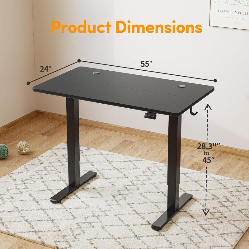 Bureau rectangulaire Mariliva, Noir, Noir, H 27,00 po x l 55,00 po x P 24,00 po