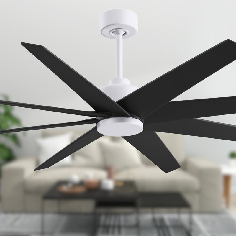 Ariella - Eight Blade Ceiling Fan - Brushed Brass Finish - Matte Black Blades, Matte White, Matte Black