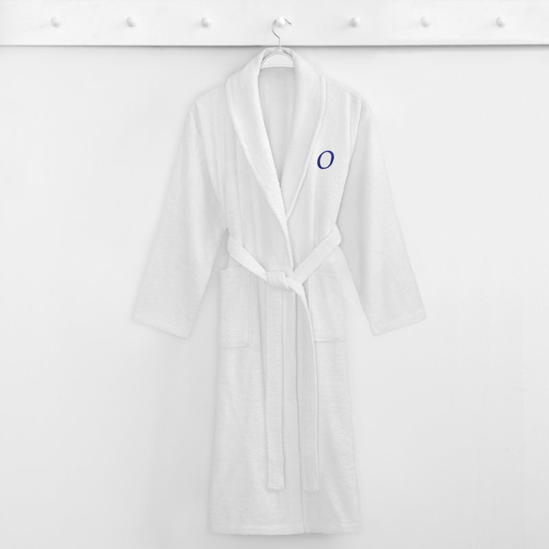 Peignoir personnalisé 100% coton éponge avec poches, Petit / moyen, O, Bleu marine