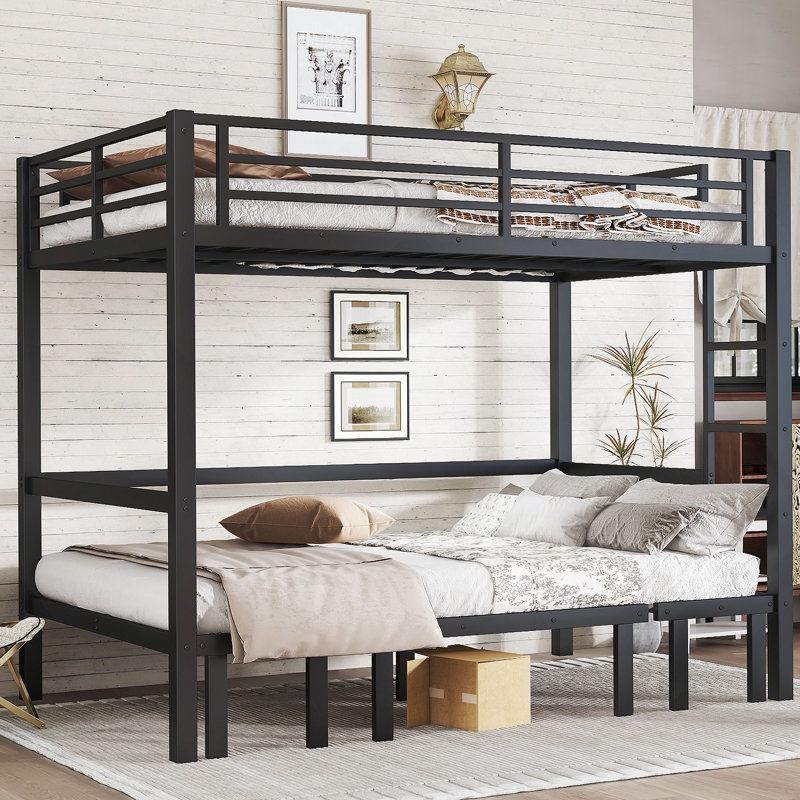 Lit superposé fonctionnel en métal avec rails de sécurité sur le lit supérieur, idéal pour une chambre à coucher flexible et un sommeil confortable