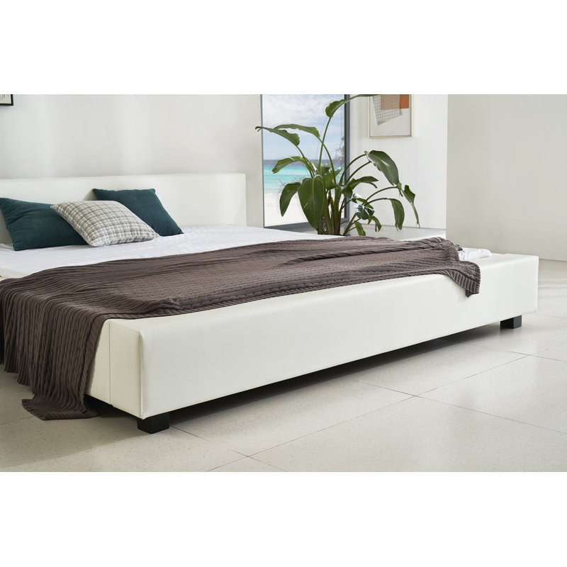 Upholstered Platform Bed, White, Queen
