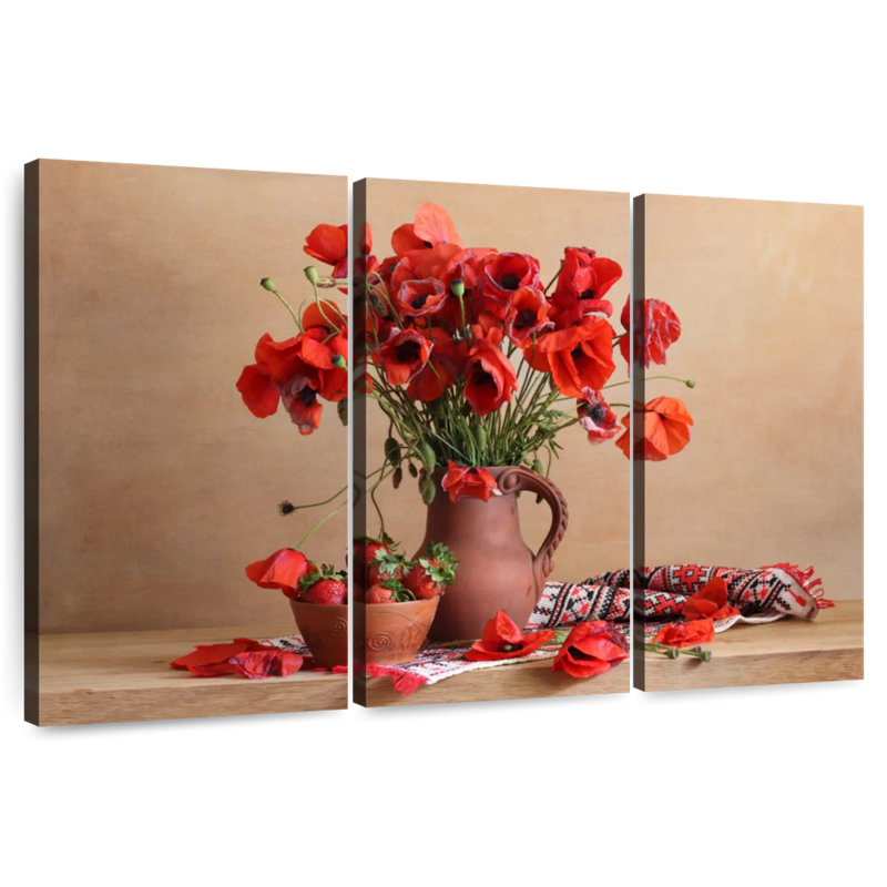 Harnek Red Poppies And Strawberries, 28" H x 45" W