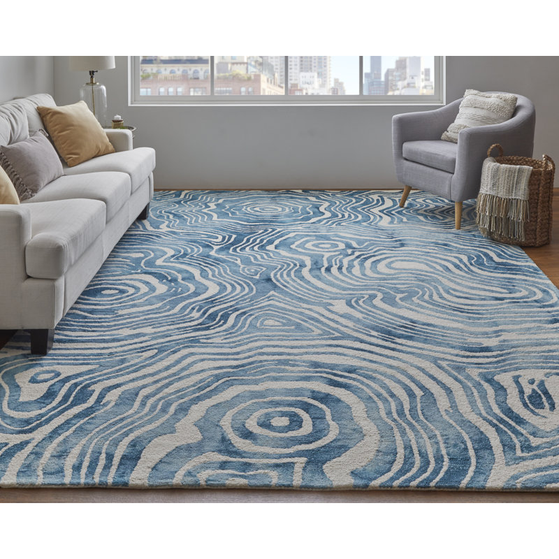 Marengo moderne abstrait, bleu / ivoire, Rectangle 9 pi 2 po x 9 pi 6 po