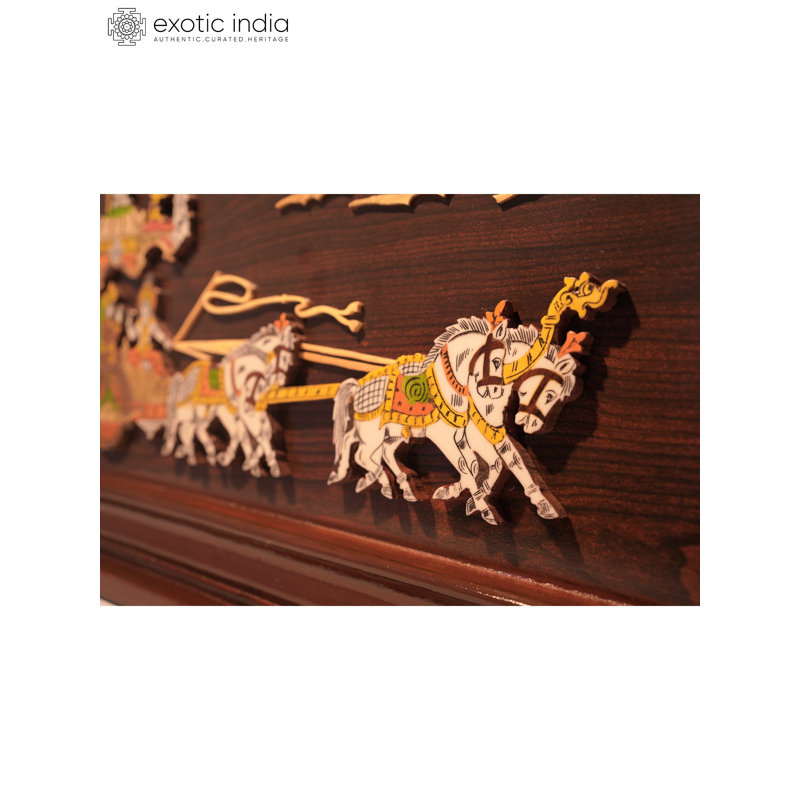 31" Geeta Updesh Krishna Gyan 3D Mysore Wood Inlay Wall Panel – Handcrafted Spiritual Wall Art for Meditation & Home Temple