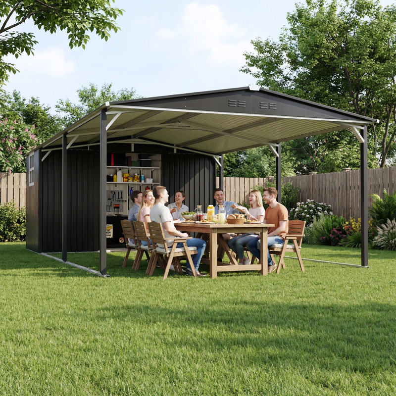 Abri de rangement en métal 12 x 23 pi avec porte coulissante et toit incliné