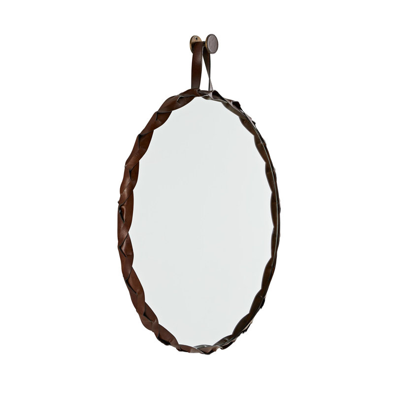 Powell Flat Leather Wall Mirror, 37" H x 32" W