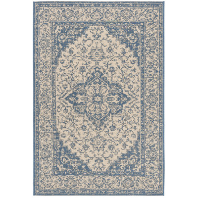 Girard Hooked Cream/Blue Indoor/Outdoor Rug