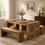 55" Dining Table Set,  Wooden Kitchen Table for 4-6 with 2 Benches-949391135