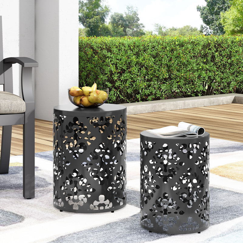 Faliha Powder-Coated Iron Cut Round Side Table, Black, 2