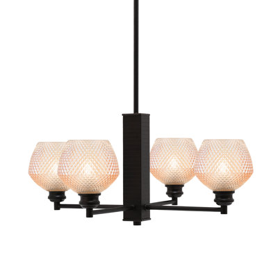 Edge 4 Light Chandelier Shown In Espresso Finish With 6" Amber Textured Glass