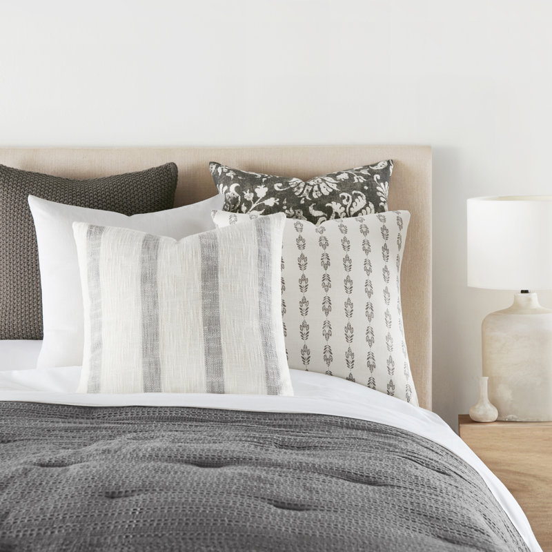 Cotton Throw Square Pillow Cover & Insert, Gray