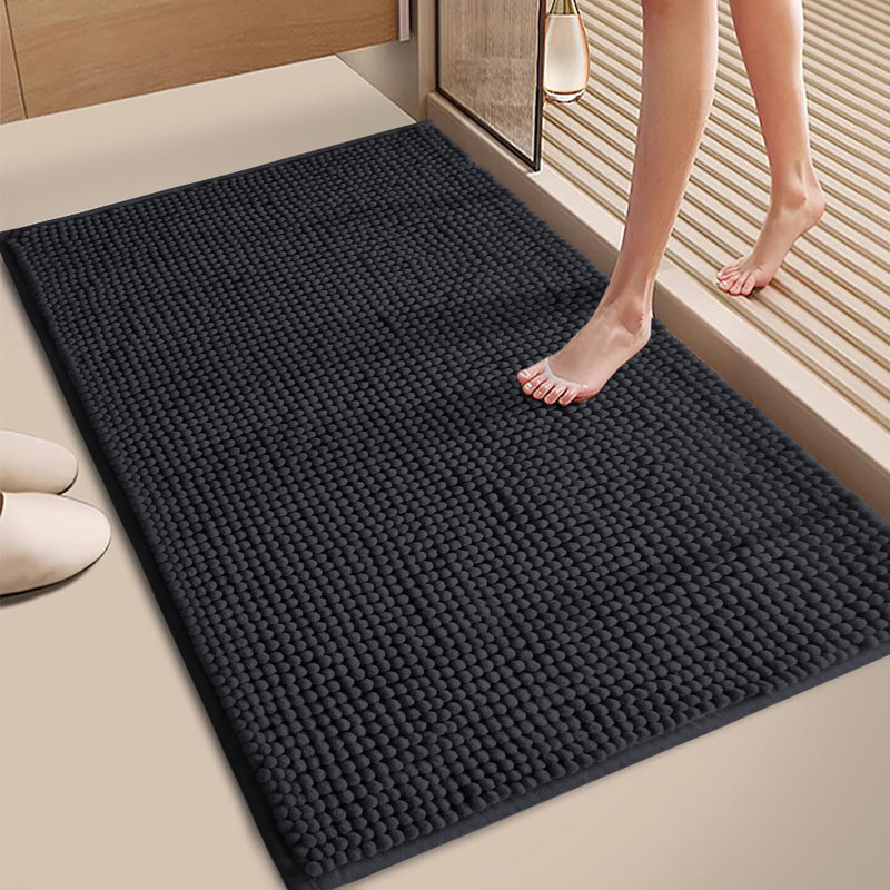 CHENILLE DOOR MAT (NON-SLIP), 40cm W x 60cm L, Black