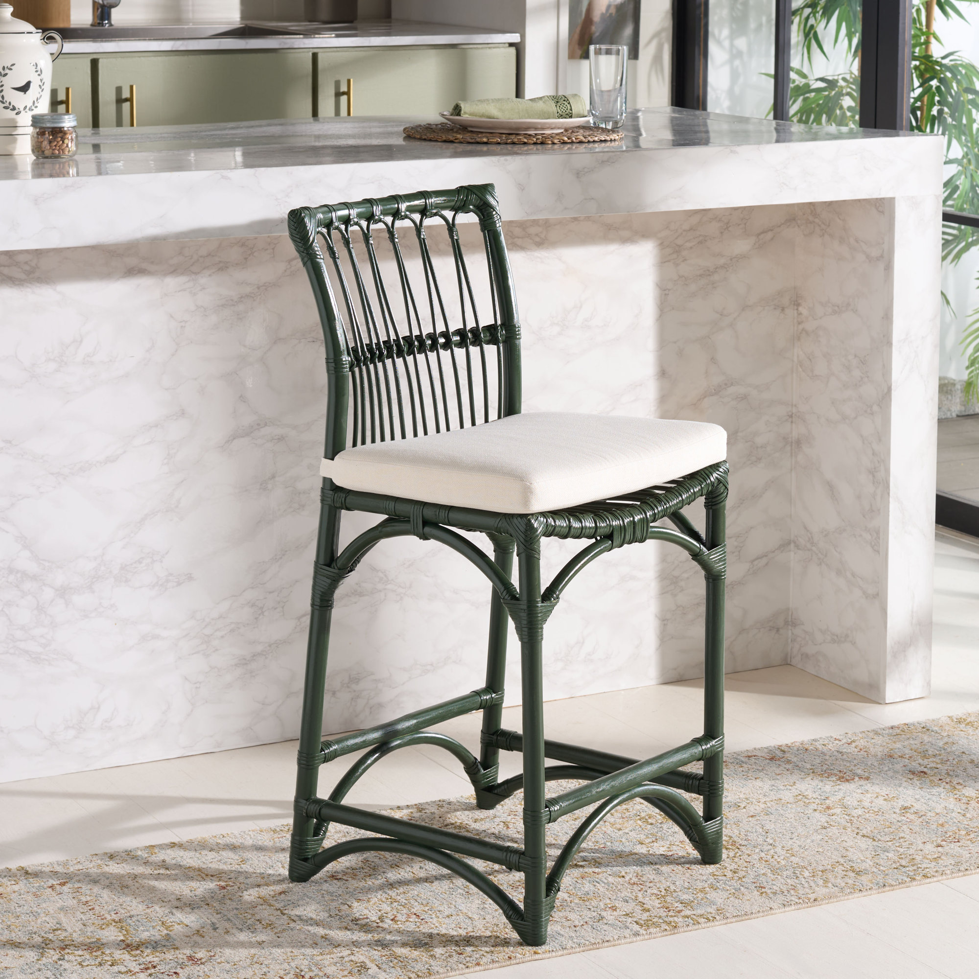 Zorianna Barstool with Cushion, Forest Green