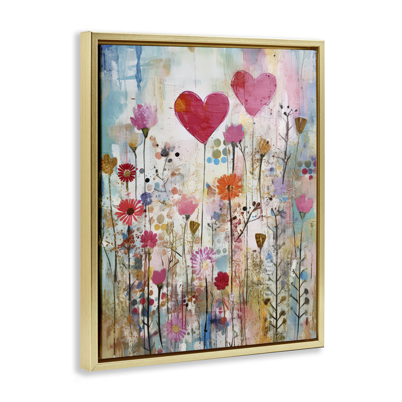 Art mural sur toile Heart & Garden Collage Floater par LSR Design Studio, Cadre flottant métallique doré, H 21 po x l 17 po