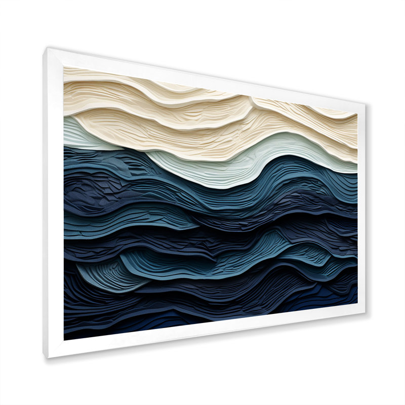 «Blue and White Coastal Waves», impression murale abstraite sur toile côtière, Blanc, H 12 po x l 20 po, Impression encadrée
