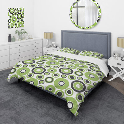 Motif de cercle vert - ensemble de housse de couette abstrait - polyester microfibre