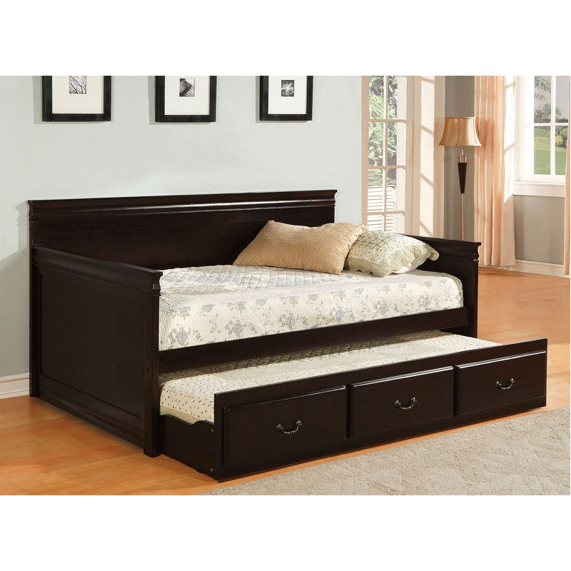 Traditional Style Daybed With Trundle English Style Platform Bed Slat Kit Included Espresso