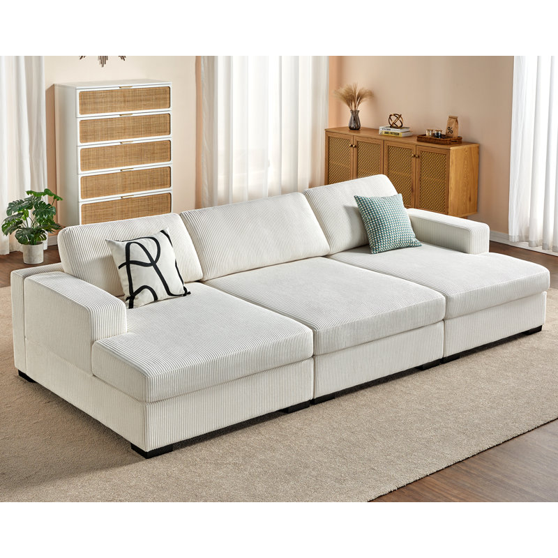 Birkley 120'' Corduroy Sofa, White