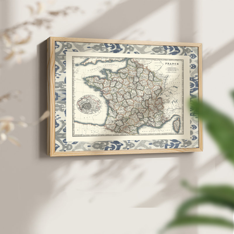 Carte frontalière de la France - impression encadrée - réversible, Naturel, H 16 po x l 20 po