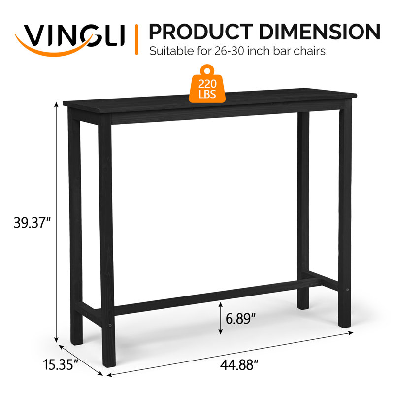 Patio Fir Wood Black Bar Table, Black