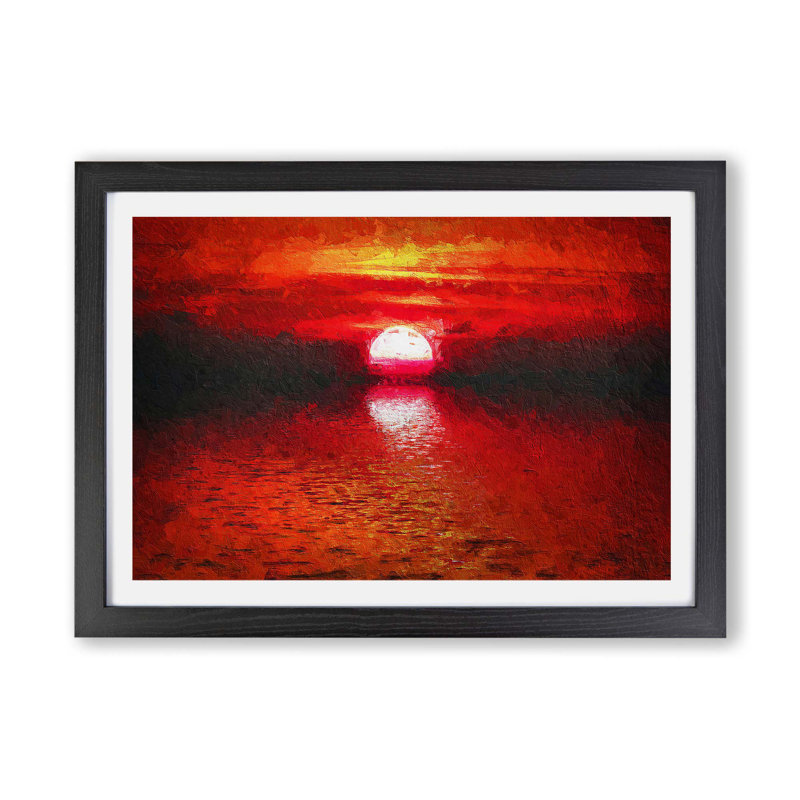 Red & Orange Sunset Above the Sea in Abstract - Framed Print, 45cm H x 63cm W x 2cm D, Black
