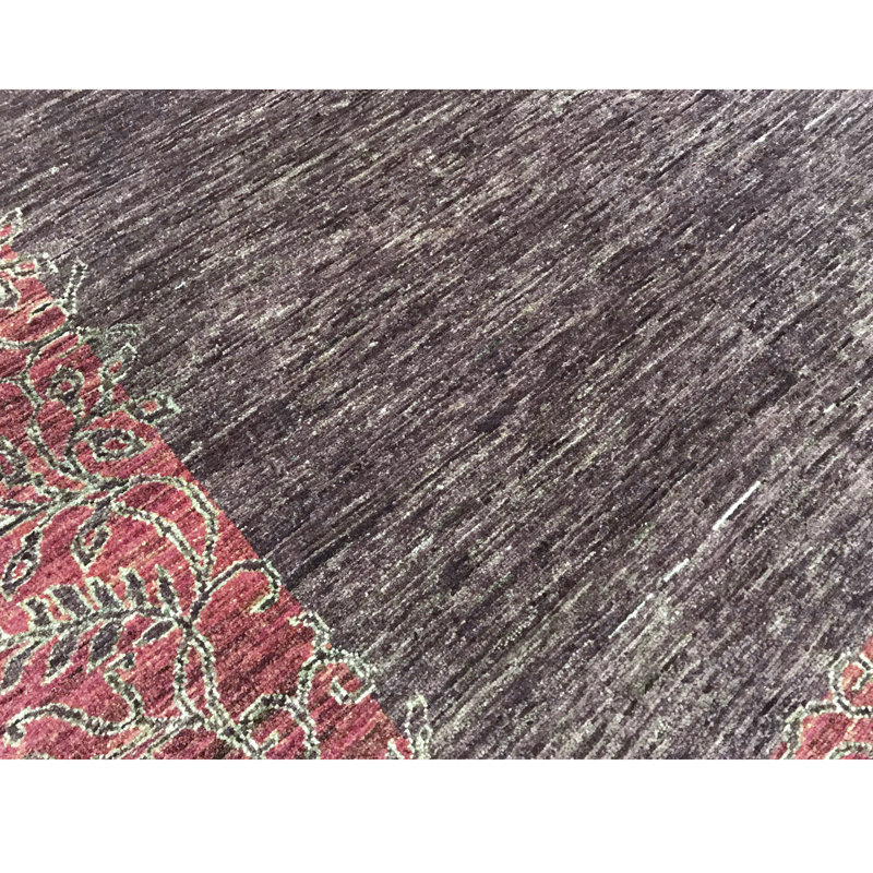 Hand-Knotted High-Quality Red and Gray Area Rug