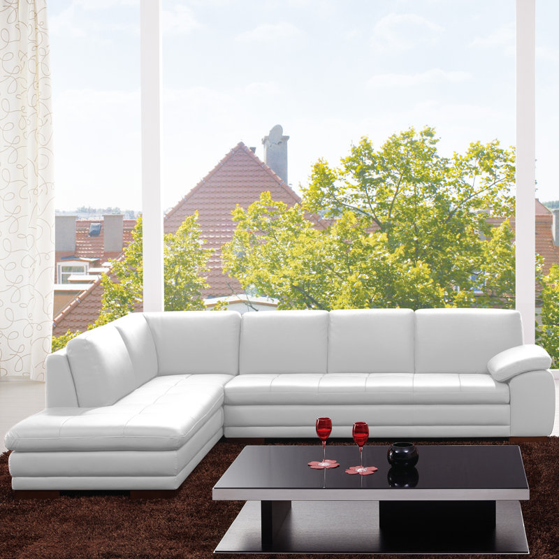 Gennoveva Upholstered L-Shaped Sectional, Off White Genuine Leather, Left Hand Facing