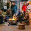 Grand foyer d'extérieur au feu de bois avec foyer en bois 36 po avec pare-étincelles