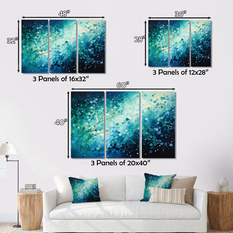 Turquoise Tranquility IX - 3 pièces sans cadre sur métal, 28" H x 36" W, Wrapped Canvas
