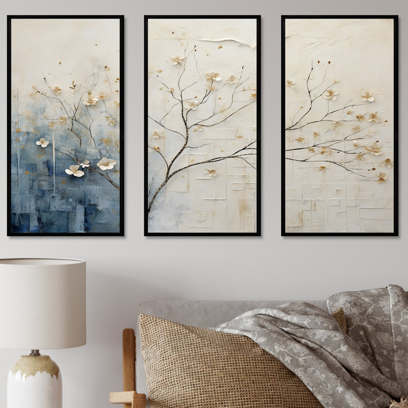 Minimalisme beige et bleu campagne - ensemble de décoration murale campagne, Cadre flottant noir, H 40 po x l 60 po x P 1 po