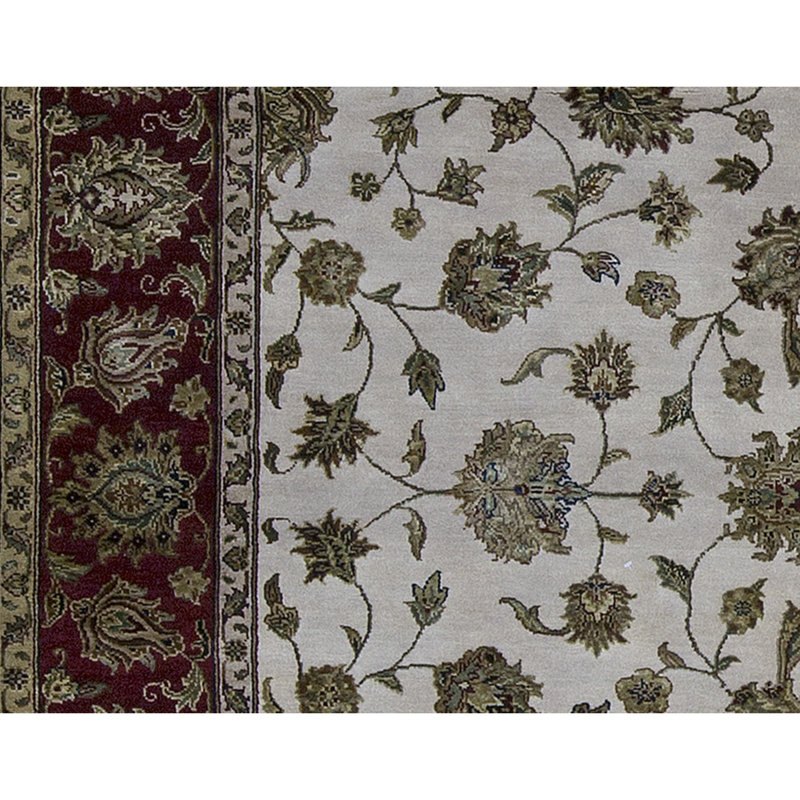 Tapis ivoire et rouge noué à la main de haute qualité