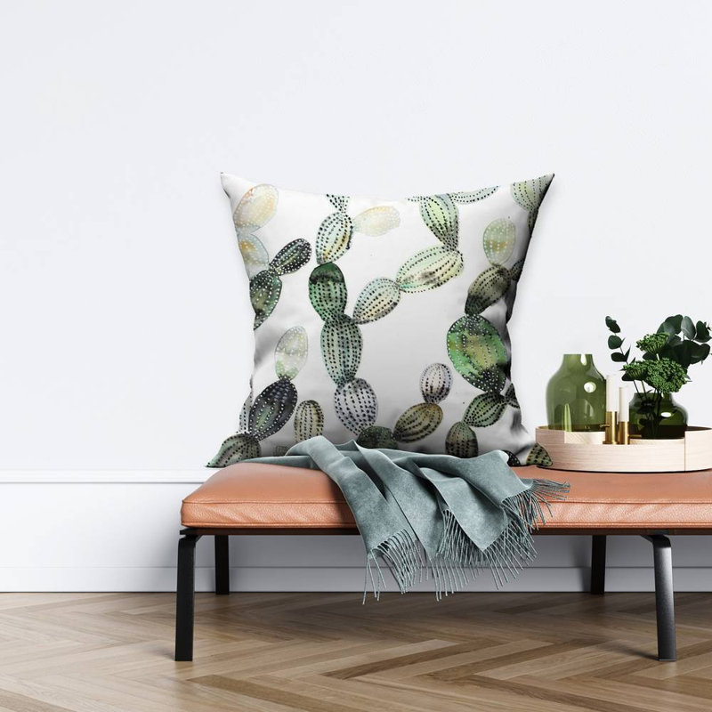 Pattern Opuntia Cactus Throw | Green Livingroom – Throw Pillow Cover Only, Double-Sided Print, Insert Not Included