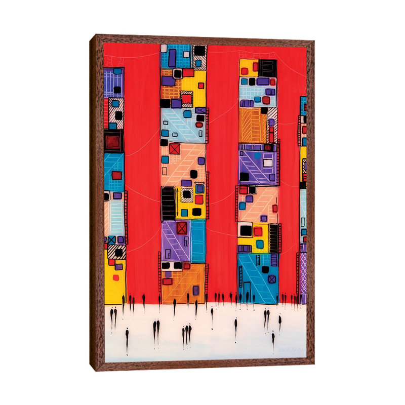 Night Manhattan 1 Piece Painting on Canvas, 66.04 cm H x 45.72 cm W, Classic Brown Wood Framed
