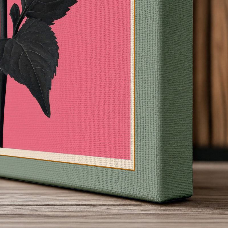 Pink Gerbera Study Botanical - Wrapped Canvas, 36x24 - 91.4 x 61.0 cm, Sage Border